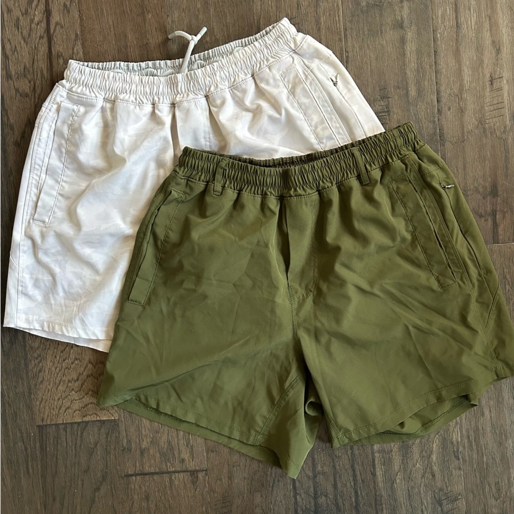Men’s Lined Athletic Shorts Set XL Army Green White Camo